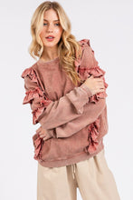 Load image into Gallery viewer, Mittoshop Ruffled Mineral Washed Round Neck Long Sleeve Sweatshirt
