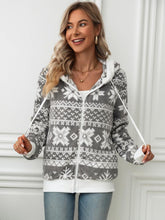 Load image into Gallery viewer, Drawstring Snowflake Zip Up Hooded Outerwear
