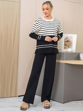 Load image into Gallery viewer, Basic Bae Striped Round Neck Long Sleeve Top and Pants Sweater Set
