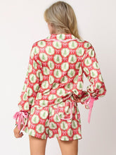 Load image into Gallery viewer, Tied Printed Collared Neck Long Sleeve Top and Shorts Set
