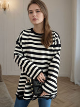 Load image into Gallery viewer, Distressed Striped Round Neck Long Sleeve Sweater
