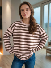 Load image into Gallery viewer, Distressed Striped Round Neck Long Sleeve Sweater
