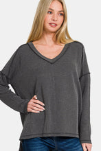 Load image into Gallery viewer, Zenana Texture Exposed Seam V-Neck Long Sleeve T-Shirt
