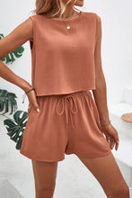 Load image into Gallery viewer, Round Neck Top and Drawstring Shorts Set
