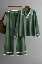 Load image into Gallery viewer, Contrast Trim Johnny Collar Top and Drawstring Pants Sweater Set
