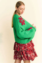 Load image into Gallery viewer, Davi &amp; Dani Floral Applique Open Front Drop Shoulder Cardigan
