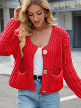 Load image into Gallery viewer, Round Neck Button Up Cardigan with Pockets
