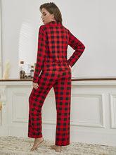 Load image into Gallery viewer, Plaid Collared Neck Long Sleeve Top and Pants Lounge Set
