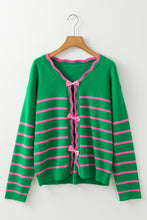 Load image into Gallery viewer, Bow Striped V-Neck Long Sleeve Cardigan
