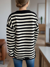 Load image into Gallery viewer, Distressed Striped Round Neck Long Sleeve Sweater
