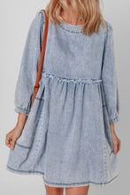 Load image into Gallery viewer, Cutout Round Neck Balloon Sleeve Denim Dress
