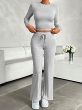 Load image into Gallery viewer, Round Neck Long Sleeve Top and Drawstring Pants Set
