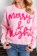 Load image into Gallery viewer, Double Take Full Size MERRY &amp; BRIGHT Christmas Dropped Shoulder Cropped Sweater
