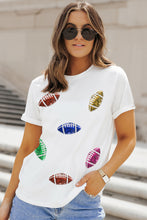 Load image into Gallery viewer, Sequin Football Round Neck Short Sleeve T-Shirt
