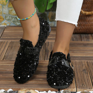 Sequin Round Toe Slip-Ons