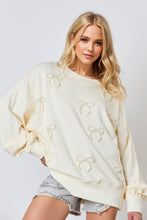 Load image into Gallery viewer, Pearl Bow Round Neck Dropped Shoulder Sweatshirt
