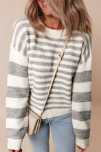 Load image into Gallery viewer, Striped Round Neck Dropped Shoulder Sweater
