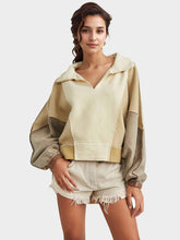 Load image into Gallery viewer, High-Low Exposed Seam Contrast Long Sleeve Sweatshirt
