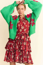 Load image into Gallery viewer, Davi &amp; Dani Floral Applique Open Front Drop Shoulder Cardigan
