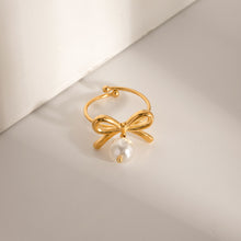 Load image into Gallery viewer, Stainless Steel Pearl Bow Ring
