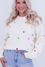 Load image into Gallery viewer, Heart Sequin Round Neck Long Sleeve Sweater
