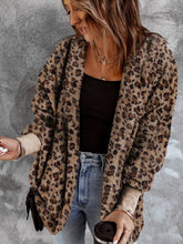 Load image into Gallery viewer, Fuzzy Leopard Long Sleeve Hooded Jacket

