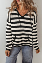 Load image into Gallery viewer, Drawstring Striped Long Sleeve Hooded Sweater
