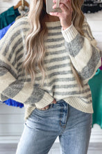 Load image into Gallery viewer, Striped Round Neck Dropped Shoulder Sweater
