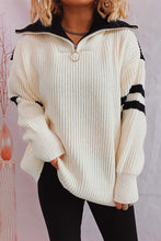 Load image into Gallery viewer, Quarter Zip Striped Dropped Shoulder Sweater

