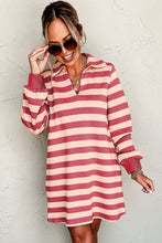 Load image into Gallery viewer, Contrast Striped Johnny Collar Long Sleeve Mini Dress
