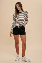 Load image into Gallery viewer, Annie Wear Striped Round Neck Puff Sleeve French Terry Top

