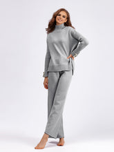 Load image into Gallery viewer, Basic Bae High- Low Turtleneck Long Sleeve Top and Pants Sweater Set
