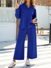 Load image into Gallery viewer, Johnny Collar Long Sleeve Top and Wide Leg Pants Set
