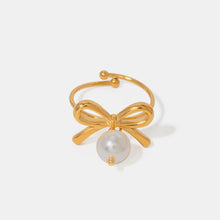 Load image into Gallery viewer, Stainless Steel Pearl Bow Ring
