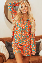 Load image into Gallery viewer, Leopard Collared Neck Long Sleeve Top and Shorts Lounge Set
