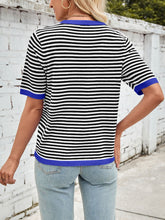 Load image into Gallery viewer, Lovelet Striped Contrast Round Neck Half Sleeve Knit Top
