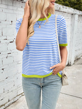 Load image into Gallery viewer, Lovelet Striped Contrast Round Neck Half Sleeve Knit Top
