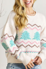 Load image into Gallery viewer, Christmas Tree Ribbed Hem Dropped Shoulder Sweater
