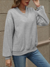 Load image into Gallery viewer, V-Neck Long Sleeve Dropped Shoulder Sweatshirt
