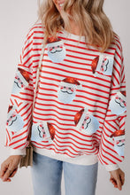 Load image into Gallery viewer, Sequin Santa Striped Round Neck Long Sleeve Sweatshirt
