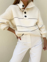 Load image into Gallery viewer, Waffle-Knit Half Button Long Sleeve Sweater
