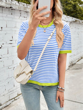 Load image into Gallery viewer, Lovelet Striped Contrast Round Neck Half Sleeve Knit Top
