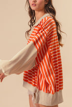 Load image into Gallery viewer, Striped Johnny Collar Long Sleeve Sweatshirt
