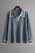 Load image into Gallery viewer, Contrast Trim Johnny Collar Top and Drawstring Pants Sweater Set
