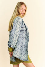 Load image into Gallery viewer, Davi &amp; Dani Curved Hem Diamond Quilted Button Up Denim Shacket
