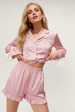 Load image into Gallery viewer, Basic Bae Tied Cuff Collared Neck Top and Frill Shorts Lounge Set
