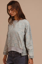 Load image into Gallery viewer, BiBi Mineral Washed Checkered Round Neck Denim Top
