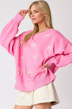 Load image into Gallery viewer, Pearl Bow Round Neck Dropped Shoulder Sweatshirt
