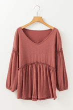 Load image into Gallery viewer, Frill V-Neck Long Sleeve Blouse
