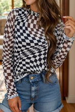 Load image into Gallery viewer, Checkered Mock Neck Long Sleeve Blouse
